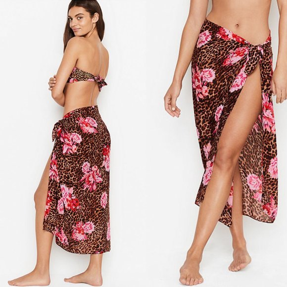 NWT Victoria’s Secret Swim Cheetah/Floral Sarong - Picture 2 of 7